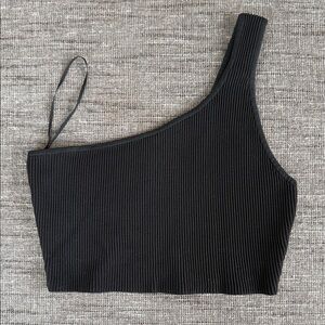 Aritzia Black Ribbed Asymmetrical Crop Top